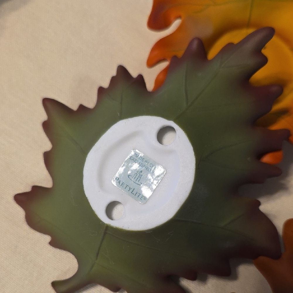 PartyLite Autumn Leaf Candle Holders - Orange, Green, Brown - Picture 2 of 2